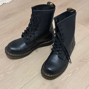 Dr. Martens Black Combat Boots with Yellow Stitching